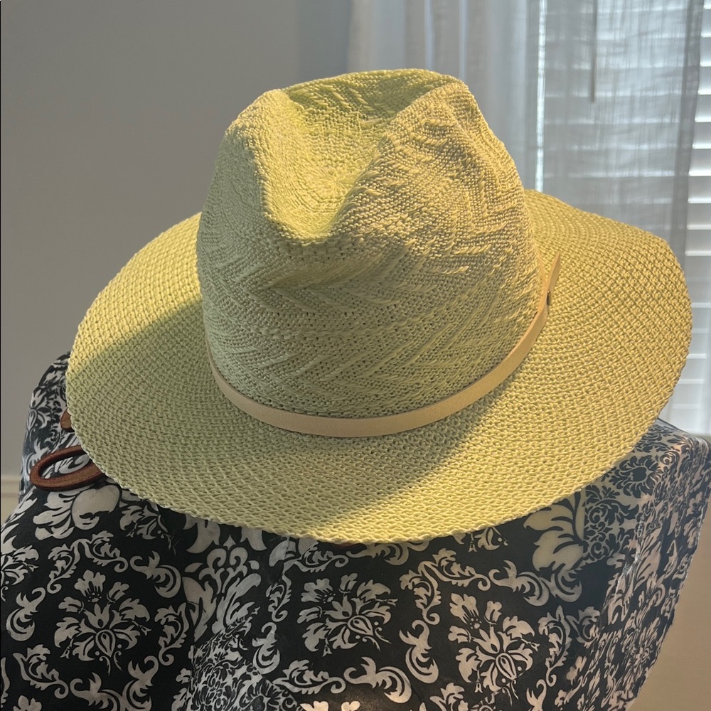 Women's Light Green Straw Fedora with Beige Band